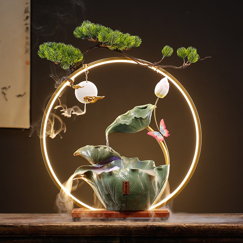 陶瓷循环流水生财加湿器客厅办公室桌面装饰招财摆件乔迁开业礼品