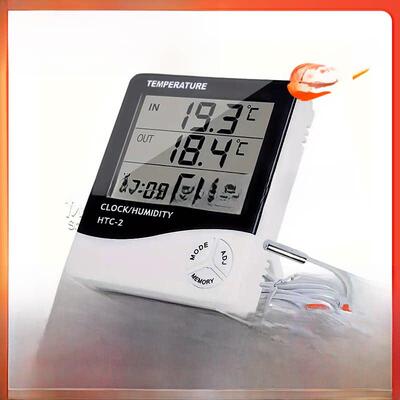 HTC-2 大屏幕温湿度计 家用室内外闹钟温度器表数 显电子带探头