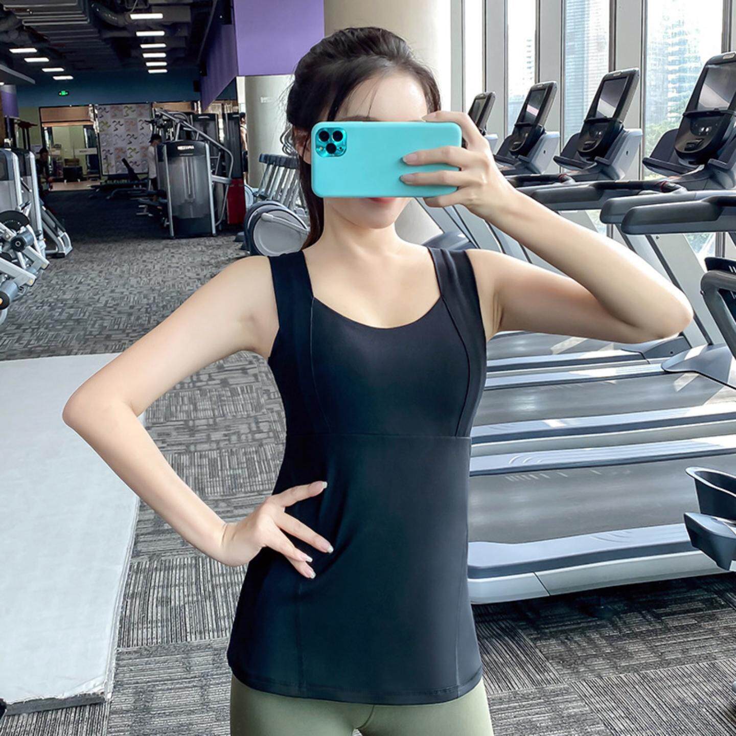 大码瑜伽背心女带胸垫健身外穿美背跑步服文胸200斤宽松运动上衣