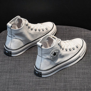 春款真皮女鞋头层牛皮休闲运动高帮小白鞋女款平底板鞋2025年新款