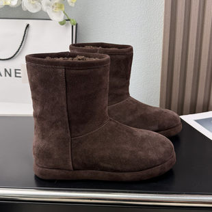 高丝光牛反绒短筒两穿雪地靴女2025冬季新款内增高保暖棉靴子舒适