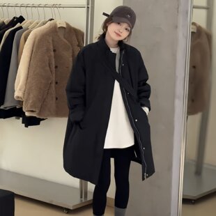 简约立领中长款棉服2025冬季大码胖MM宽松休闲好看慵懒风女款外套