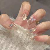 561假指甲贴片假日蝴蝶可拆卸穿戴甲蝴蝶猫眼小众手工封层光疗