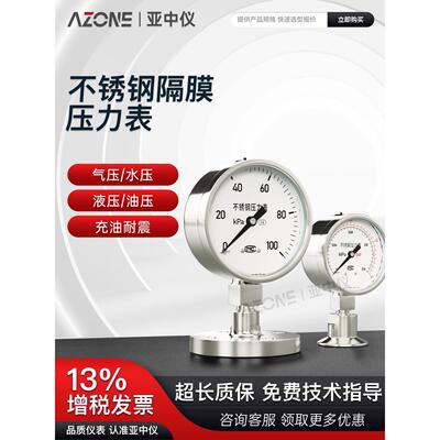 亚中仪不锈钢耐震隔膜压力表YTP-100ML MF法兰压力表316L膜片DN25