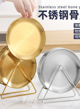 韩式不锈钢吐骨碟套装家用桌面饭桌垃圾残渣金色圆形骨碟盘子碟子