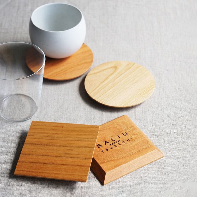 日本saliu山樱木茶盘托盘茶具配件 实木杯垫茶匙/陶制碟/茶叶罐