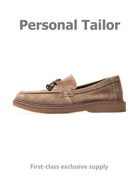 【思思专享】休闲乐福鞋一脚蹬浅棕色牛皮鞋 065/CA-1587