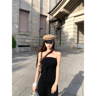 paosweet 随性贵感 极简静奢感毛织抹胸上衣阔腿休闲长裤两件套装
