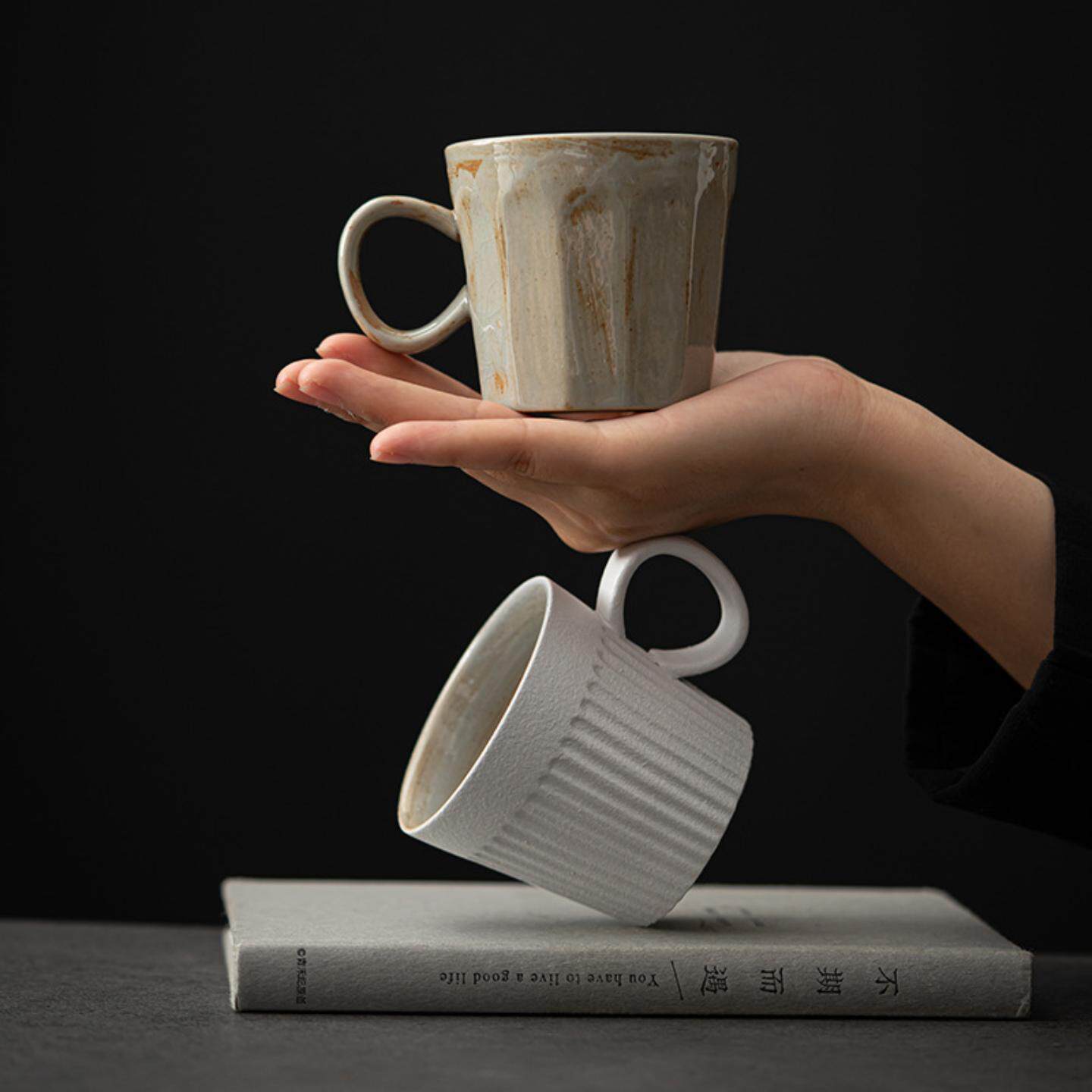 复古粗陶咖啡杯杯子日式简约陶瓷窑变水杯家用办公室马克杯茶杯