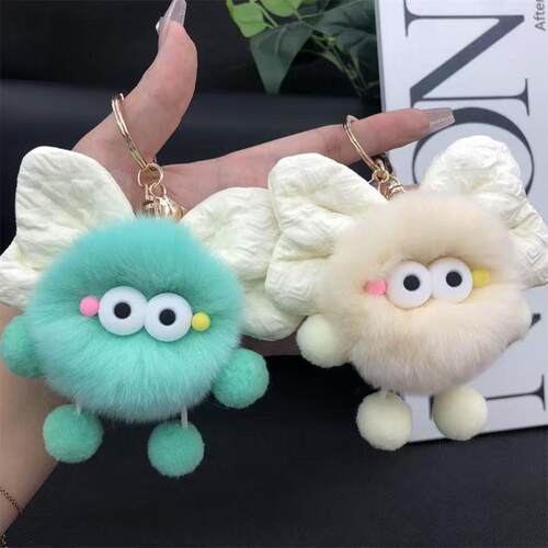 新款仿獭兔毛绒煤球团子挂件