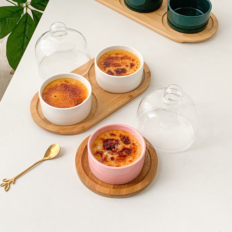 陶瓷甜品碗蒸蛋酸奶燕窝碗烘焙小烤碗带盖子烤蛋糕模具雪糕布丁碗
