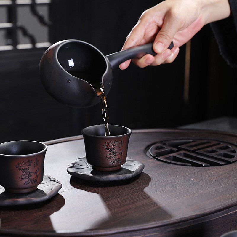新款紫陶功夫茶具高档礼盒包装紫砂自动石磨懒人泡茶套装紫砂壶杯