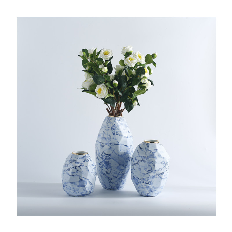 简约时尚软装饰品陶瓷工艺品蓝色系列手工贴花花瓶样板房桌面摆件