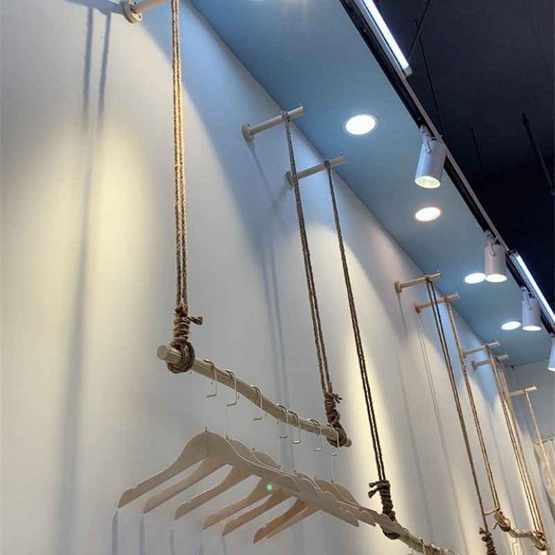 服装店展示架树枝挂衣杆麻绳吊挂服装展示架