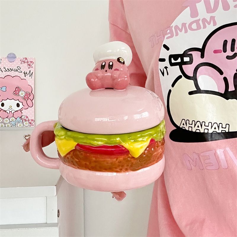 星之卡比马克杯带盖勺子可爱陶瓷办公室家用早餐水杯女生卡通创意