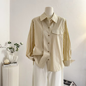 法式 设计感宽松休闲通勤衬衣气质上衣 2026春季 翻领条纹衬衫 女长袖