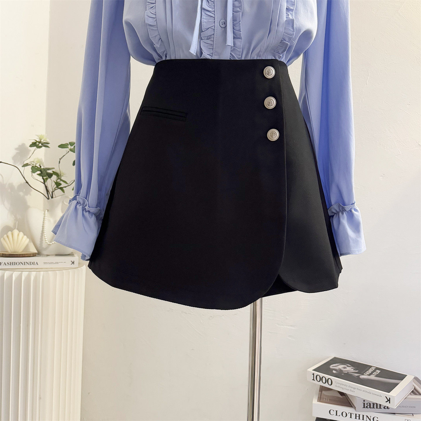 黑色西装短裤女2026春夏韩系气质排扣高腰a字短裙裤防走光短裤裙
