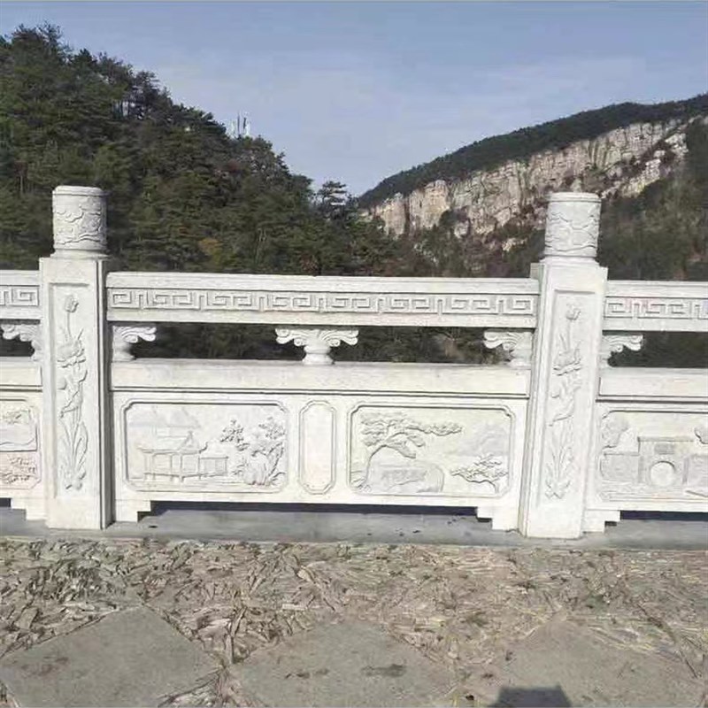 石雕花岗岩栏板栏杆浮雕河道升旗台别墅庭院护栏寺庙石栏杆定制