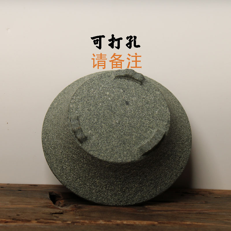 青石花盆桌面小盆盘简约圆形小号花器天然石材小微盆绿植盆景石器