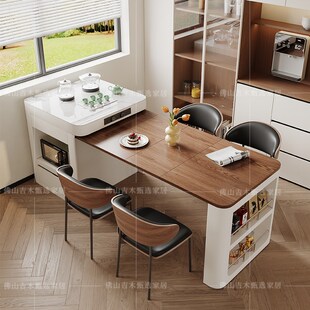 法式复古可伸缩折叠一体岛台餐桌家用小户型多功能中古奶油风餐桌
