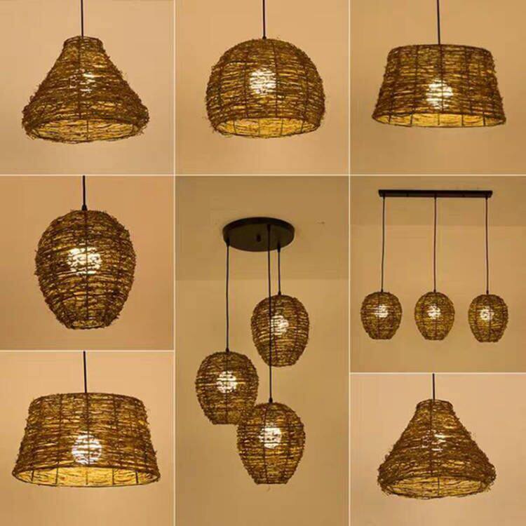 复古藤艺吊灯创意手工编织个性田园民宿客栈餐厅农家乐咖啡厅灯具