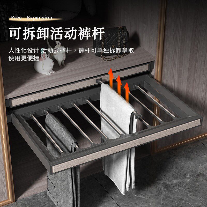 裤架衣柜内置伸缩抽拉式家用多功能滑轨衣帽间五金配件西裤裤抽架