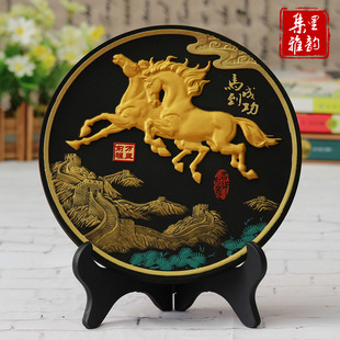 活性炭雕工艺品马到成功办公室摆件电视柜装饰品摆设客厅家居饰品
