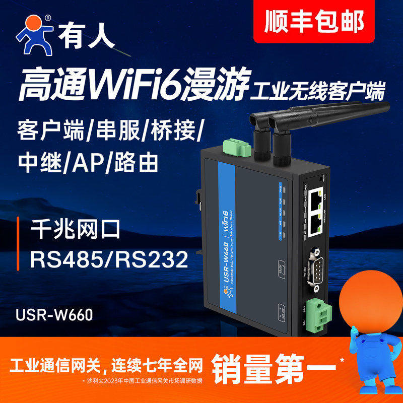 有人WIFI6串口服务器无线AP千兆网口WIFI6双频中继桥接路由器W660