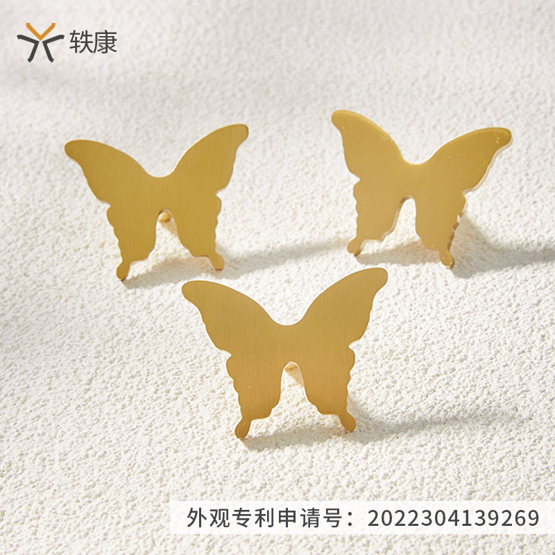 轶康创意黄铜拉手蝴蝶田园风铜拉丝衣柜抽屉儿童房斗柜金色小把手