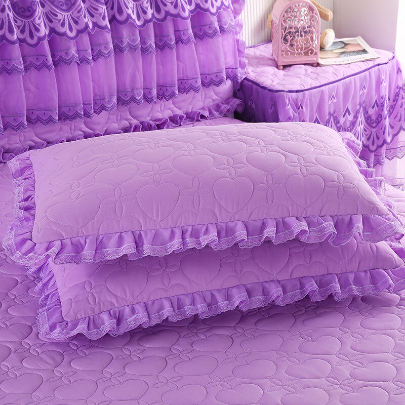 荷叶花边枕套一对装拉链款单人枕头套夹棉加厚家用枕套2只48*74cm