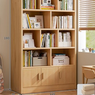 实木芯书柜书架带门带背板长60cm80 100 120加宽30高180落地置物
