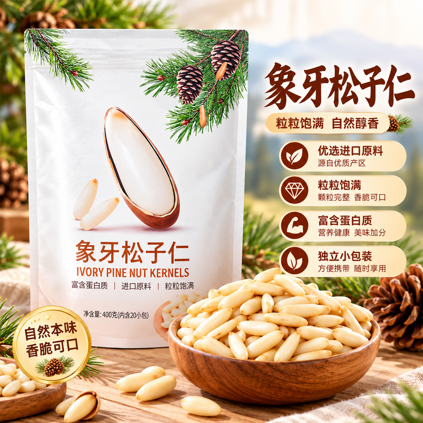 山姆何字象牙松子仁熟2026新货商用即食小包装坚果办公室零食小吃