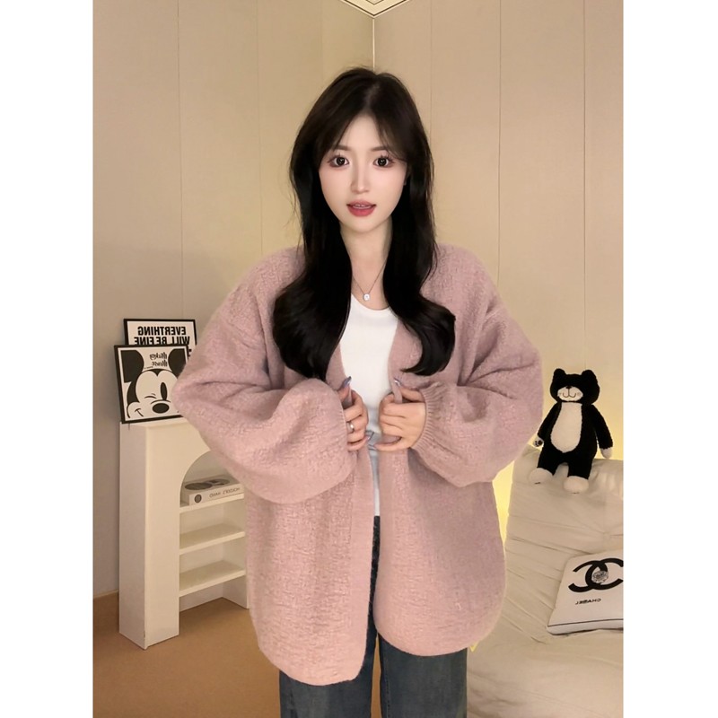 秋冬新款树皮纹针织开衫女装