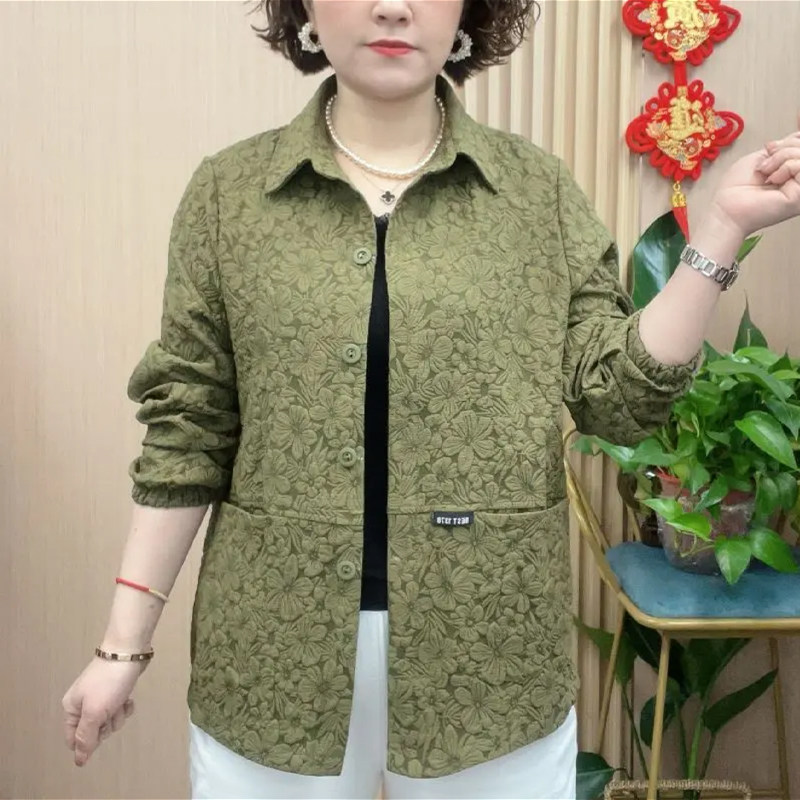 春秋中老年妈妈装翻领提花短外套