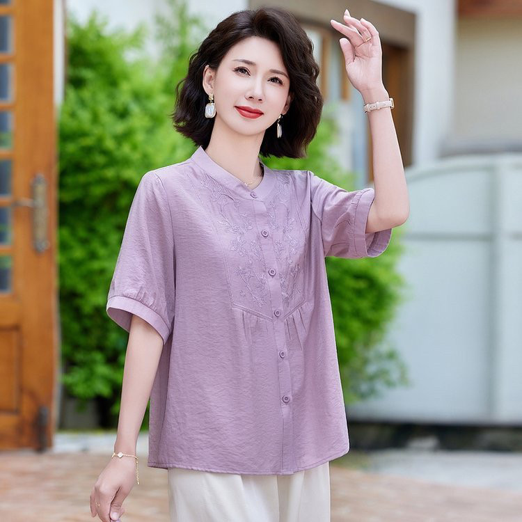 妈妈夏装新中式棉麻T恤两件套