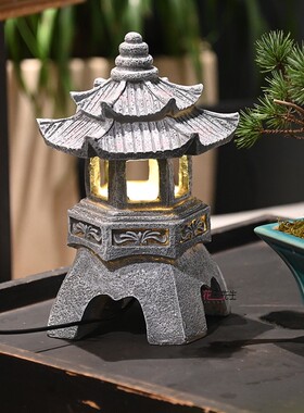中式禅意插电仿石塔宫灯摆件小夜灯客厅装饰茶桌桌面阳台造景布置