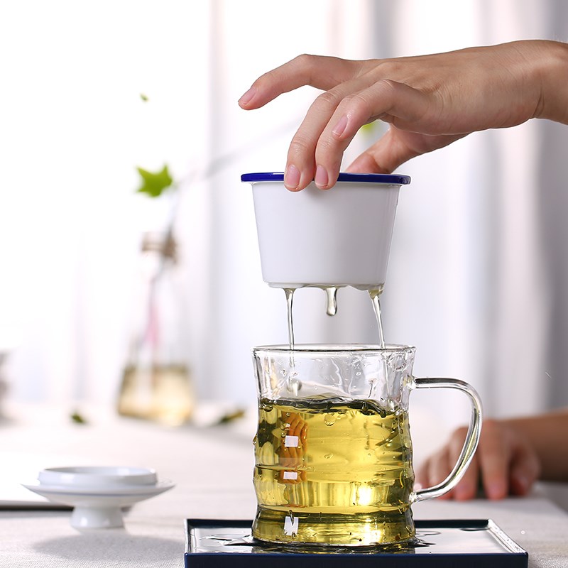 耐热玻璃杯陶瓷内胆过滤茶杯透明办公室水杯泡茶杯大容量三件套杯