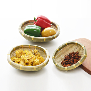 圆形竹艺手工果盘果盆果篮子水果浅托盘竹编捞米竹篓田园风零食筐