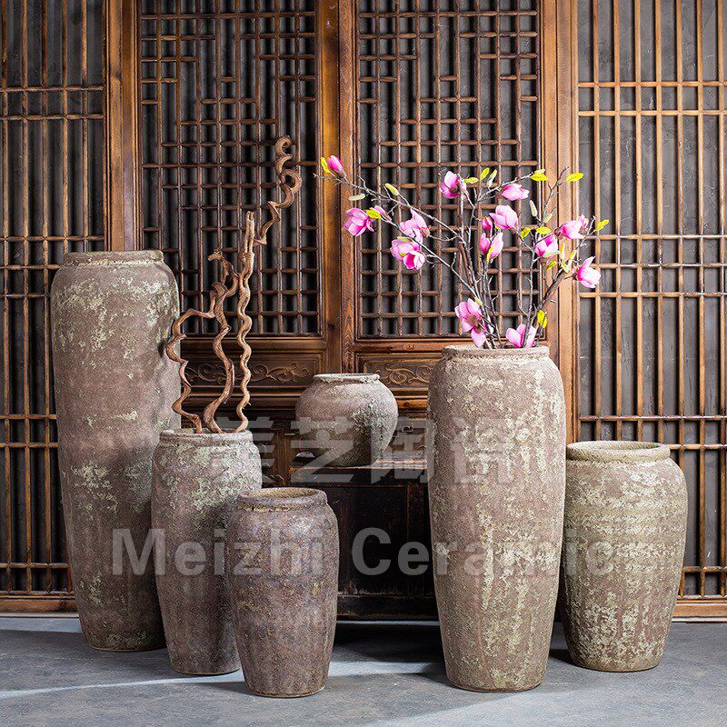 做旧陶罐陶缸插花钵干花罐美芝高端陶瓷厂民宿酒店复古粗陶大花瓶