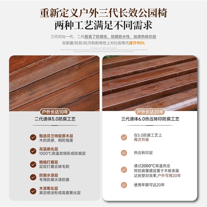户外广场实木长凳庭院凳子室外花园长条休闲凳阳台防腐木靠背椅子
