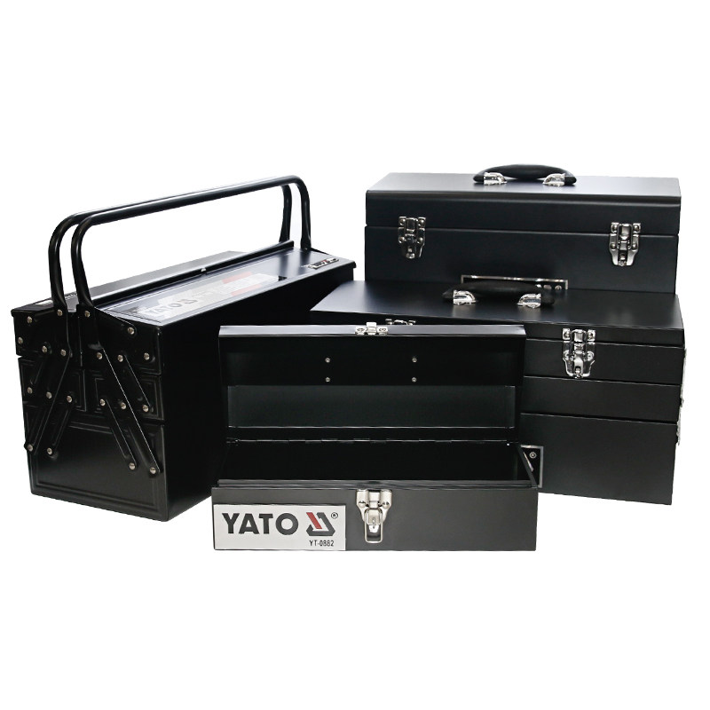 YATO铁皮工具箱不锈烤漆翻斗手提式大号工业级带锁扣五金收纳箱子