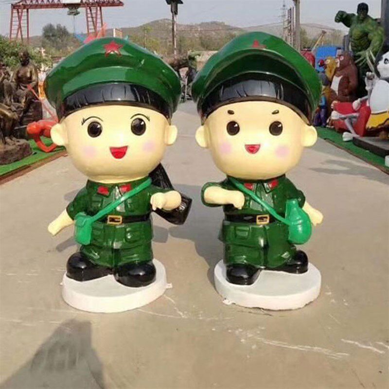 玻璃钢彩绘定制卡通小红军雕塑八路军雕像人物石膏儿童迎宾摆件