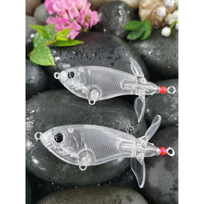 多羽渠新产品7Cm/8.2G双桨叶水面拖拉机鹿牙饵透明无漆假饵空白