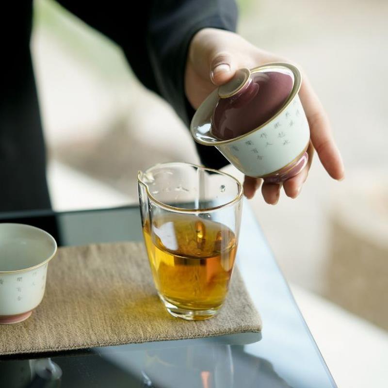 云由新品陶瓷茶具粉彩手绘木槿紫百合花盖碗家用女生小容量泡茶碗
