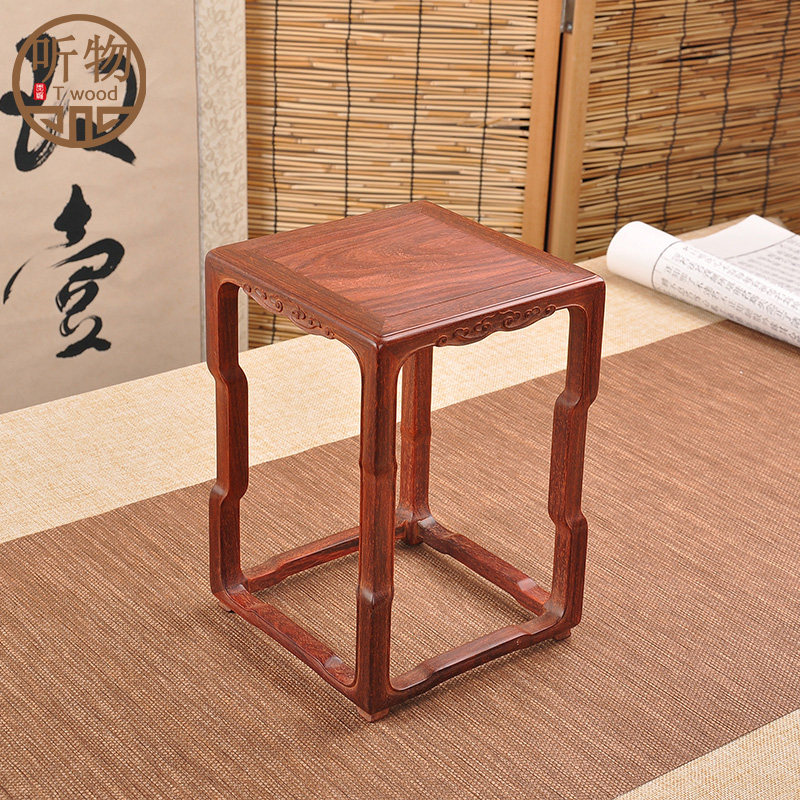 小叶紫檀摆件底座正方微型盆景小几架木雕工艺品榫卯花盆茶壶底座