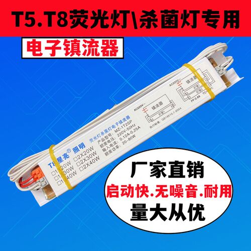 T8荧光灯电子镇流器20w30w40w一拖一 一拖二灯具配件T5带线整流器