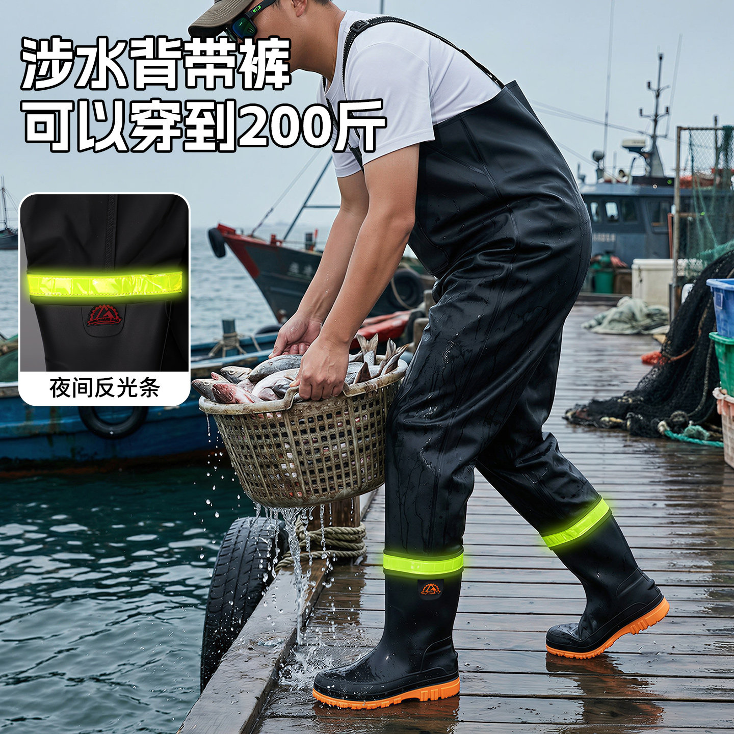 透气男款下水裤防水连体半身雨裤雨鞋防滑耐磨捕鱼工作农务涉水裤