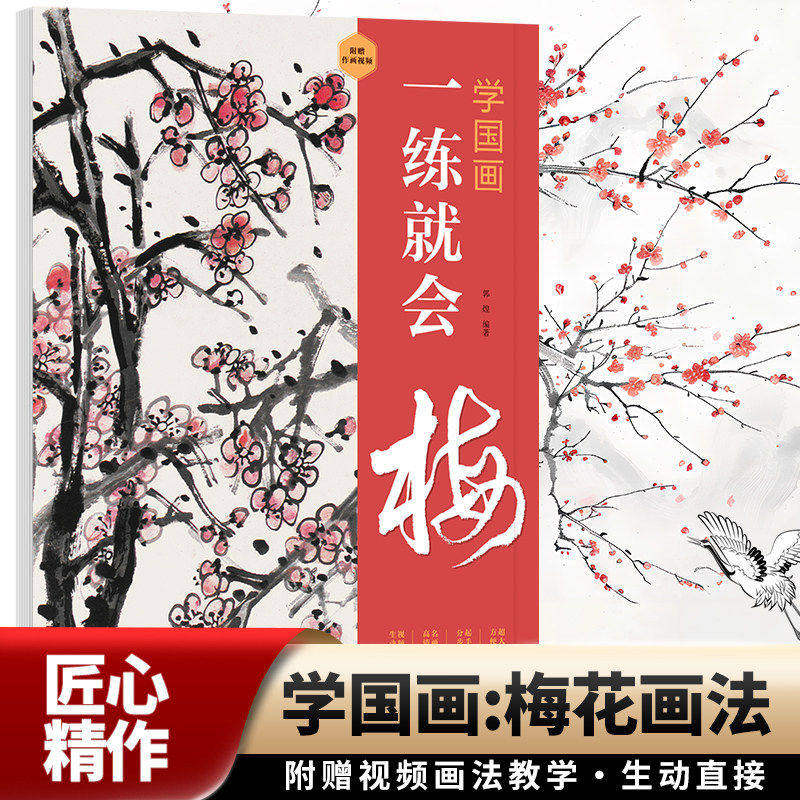 学国画一练就会梅正版国画临摹画册零基础自学梅花水墨画入门自学国画教程视频画法教学 写意国画技法水墨国画书籍江西美术出版社