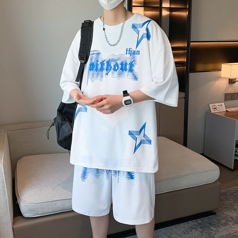 夏季清爽穿搭青少年时尚冰感运动套装美式字母印花慵懒风两件套
