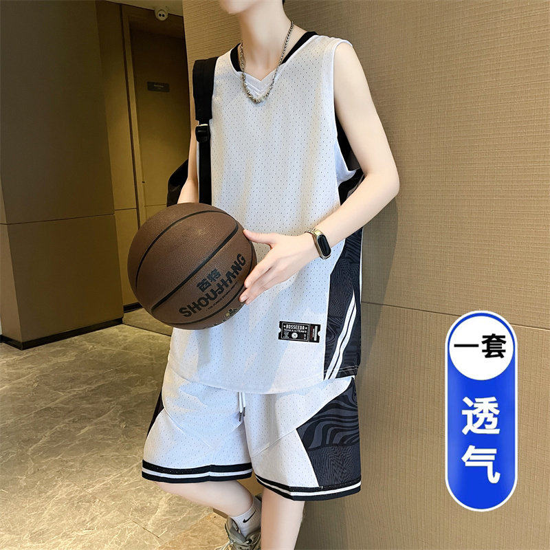 夏季冰丝速干篮球服套装男生青少年冰感网眼设计透气百搭款两件套